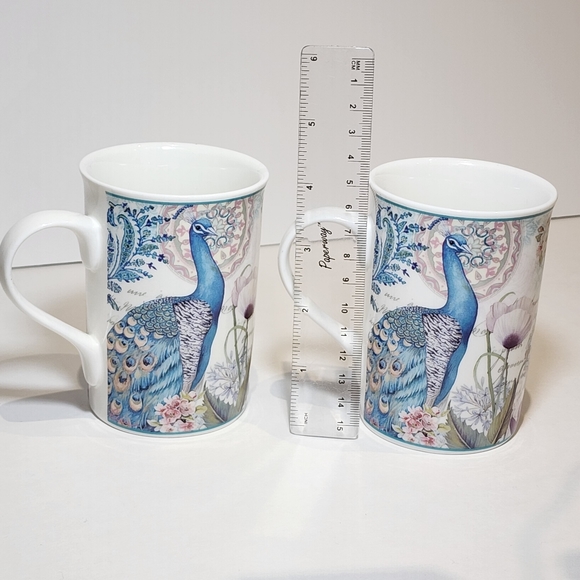 Summer River BV Copyright Porcelain Peacock Tea Mugs 10 oz Volume 4 1/4” Tall - Picture 9 of 10